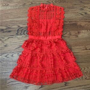 Self portrait brand red lace ruffle mini dress NWT